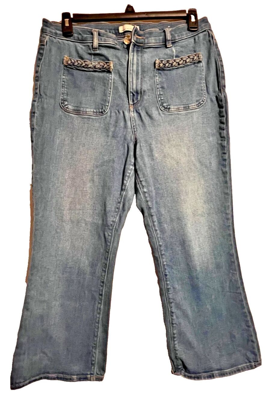 LOFT The Kick Crop medium wash braided pocket detail Y2K inspo Size 32/14